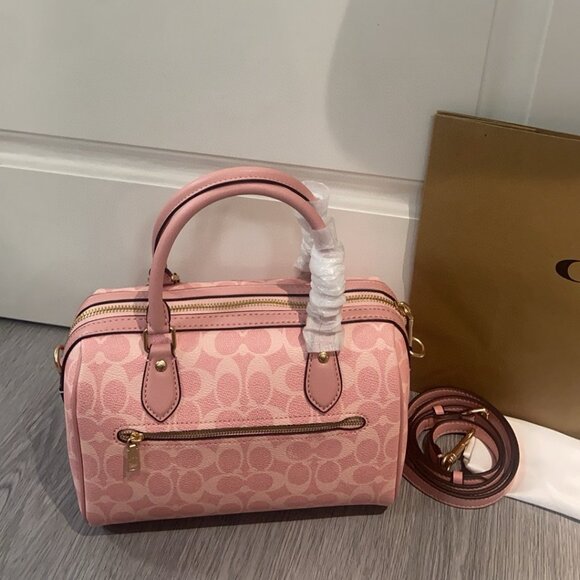 Coach Rowan Satchel Bag In Signature Canvas Powder/Pink - Picture 4 of 8